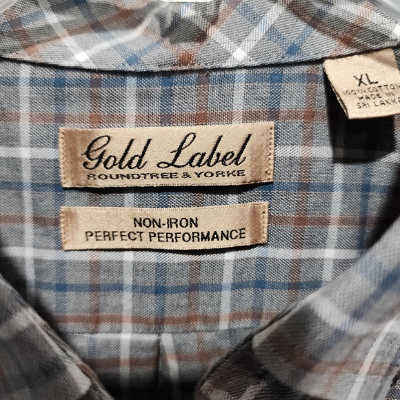 Roundtree Yorke Gold Label Long Sleeve Button Up Plaid Shirt Mens Sz XL Non Iron - Picture 7 of 15